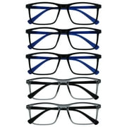 OPULIZE INK Reading Glasses 5 Pack - Large Rectangular Frame - Black Transparent Gray - Spring Hinges, Scratch Resistant - Mens Womens - RRRRR4-11177 - +1.00